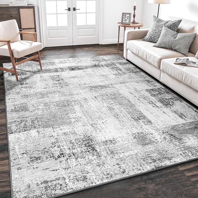Rugflix 5x7 Area Rugs for Living Room, Washable Grey Large Rug | Machine by RugflixAreaRugs