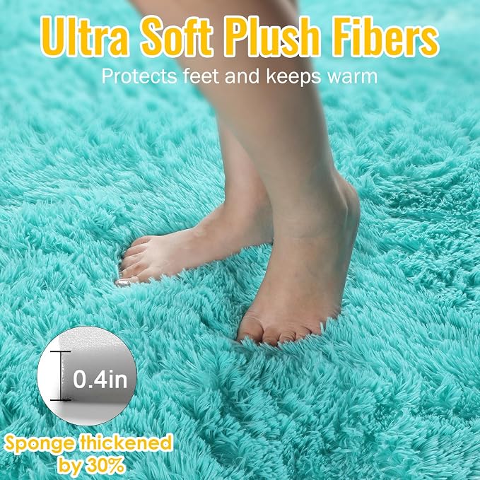 Soft Fluffy Teal Area Rugs for Bedroom Kids Room Shag Furry Carpet 4' x 6' | - Image 6