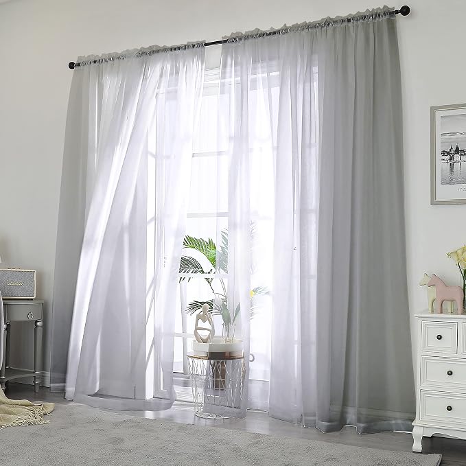 Chyhomenyc Sheer Curtains 84 inches Long 2 Panels, Charcoal Grey | Light - Image 2