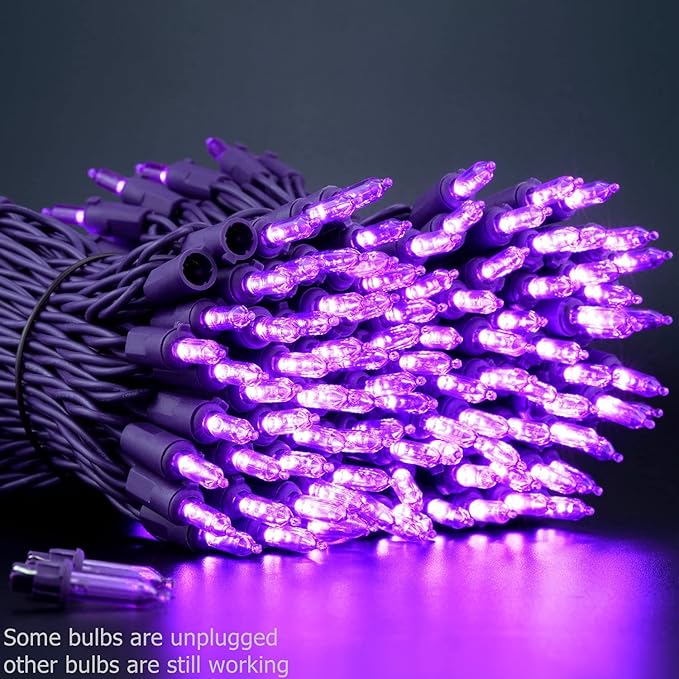 YULETIME 200 Purple LED Christmas Lights with Purple Wire, Pack of 2 Strands 33 Feet 100 Lights UL Certified Holiday String Light Set
