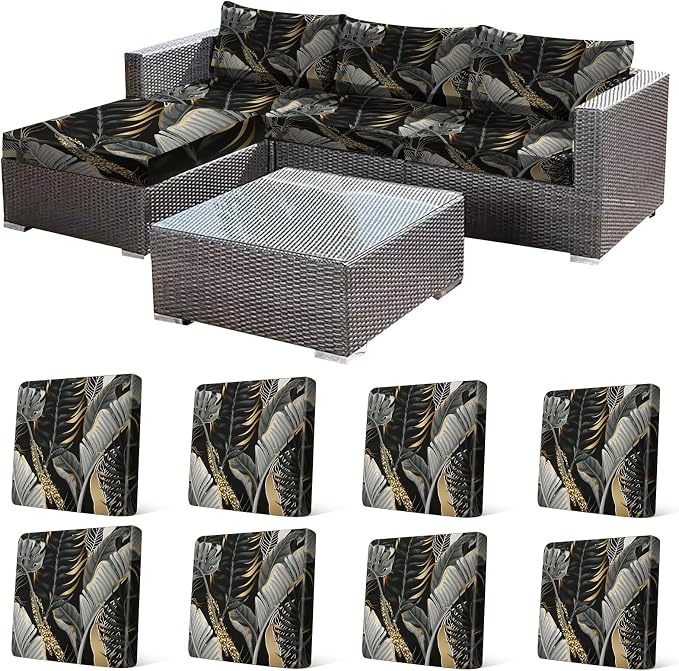 CALBODE 8 Pcs Stretch Indoor/Outdoor Seat Cushion Covers, Indoor/Outdoor Couch by CALBODE