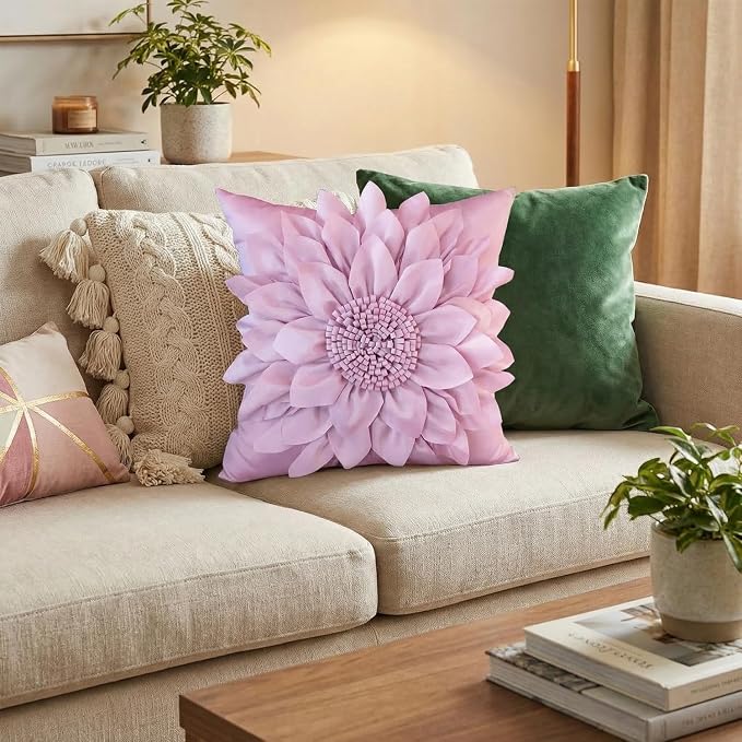 Purple Accent 3D Flower Decorative Throw Pillow Covers - Image 7