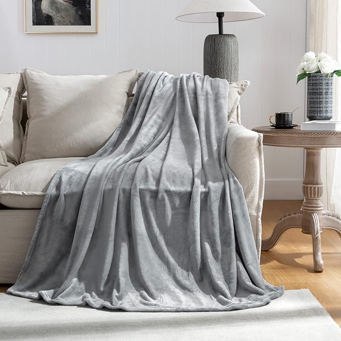 Grey Fleece Plush Throw Blanket 108"x90"for Couch Sofa Fuzzy Cozy Flannel | - Image 3