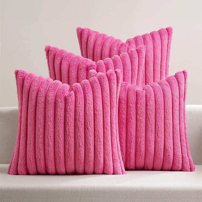 MIULEE Faux Fur Plush Decorative Throw Pillow Covers 18x18, Hot Pink | Set of 4 by MIULEE
