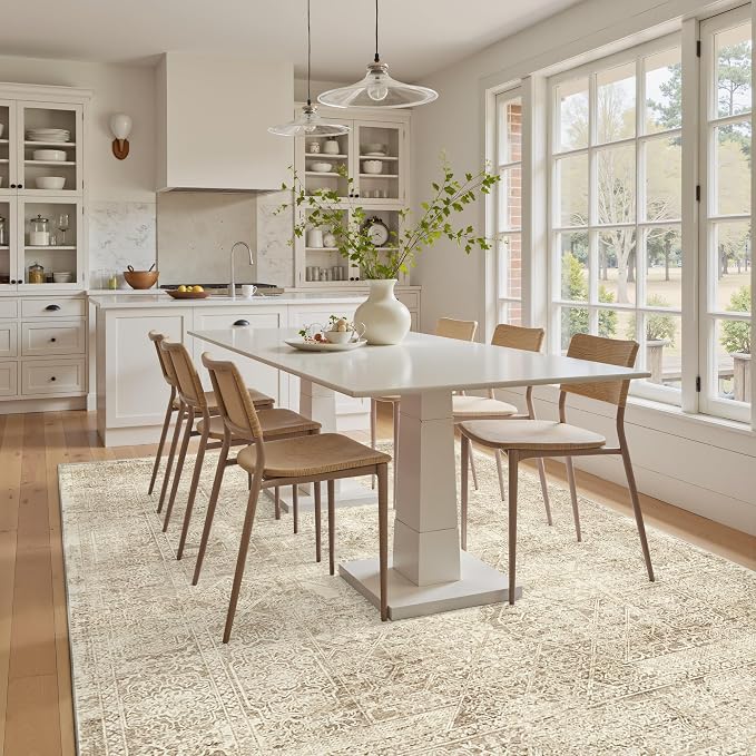 Soalmost 6x9 Area Rug for Living Room Washable Non-Slip Rugs Light Brown | - Image 3