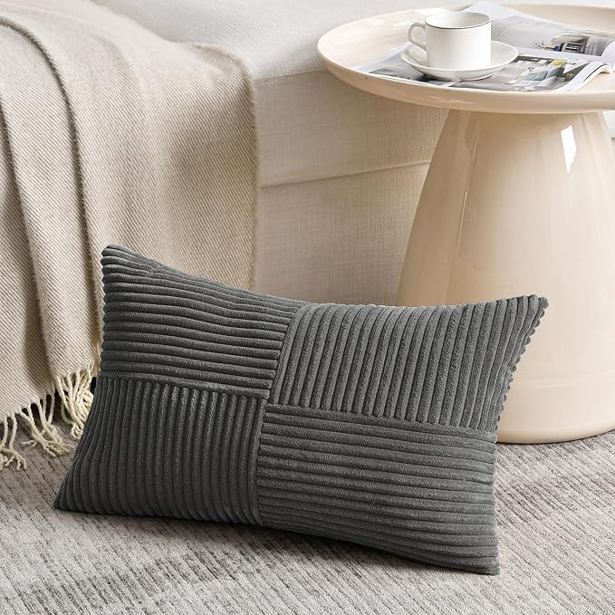 Fancy Homi 2 Packs Dark Gray Lumbar Decorative Throw Pillow Covers 16x28 Inch - Image 2