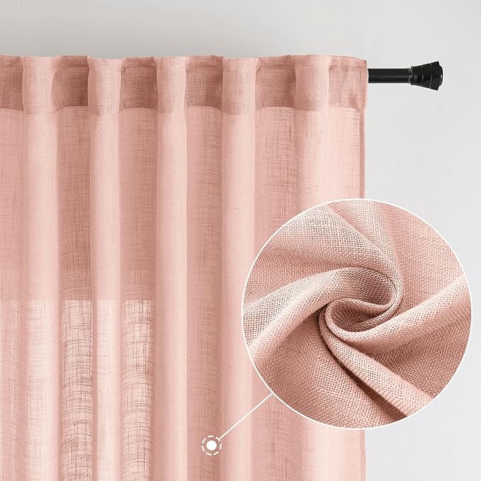 MIULEE Blush Pink Linen Curtains 52x90 Inch Long 2 Panels - Image 2