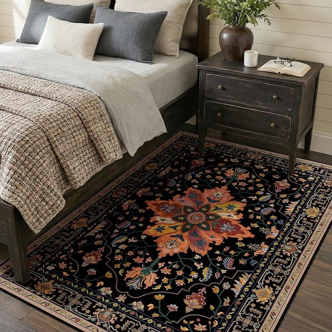 RELEANY Washable Area Rug, Water Repellent, Pet Friendly, Vintage Floral Boho - Image 3