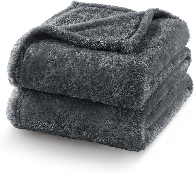 Exclusivo Mezcla Plush Fuzzy Fleece Bed Blanket Twin Size, Super Soft, Fluffy and Warm Blankets, Suitable for All Seasons (Dark Grey, 90x66 Inches)