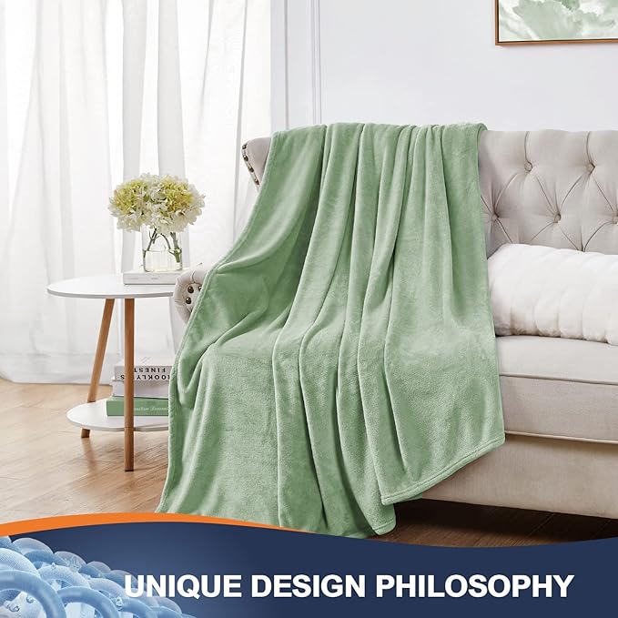 Walensee Fleece Blanket Plush Throw Fuzzy Lightweight (King Size 108x90 Sage Green) Super Soft Microfiber Flannel Blankets for Couch, Bed, Sofa Ultra Luxurious Warm and Cozy for All Seasons