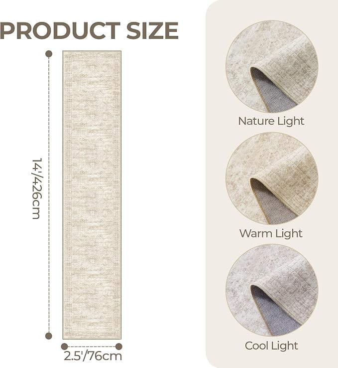 2'6 x 14' Runner Rug Non Slip, Washable Kitchen Rugs, Living Room, Extra Long - Image 2