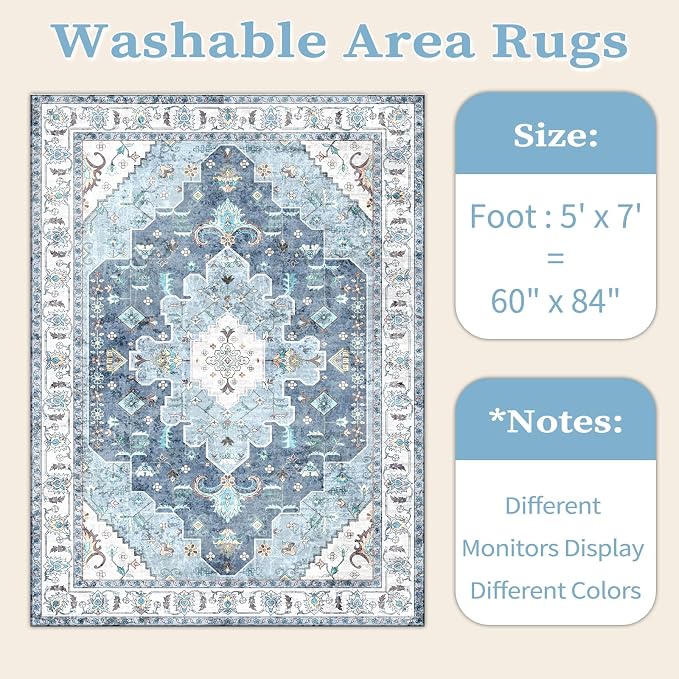 SERISSA 5x7 Washable Non Slip Boho Area Rug - Image 6