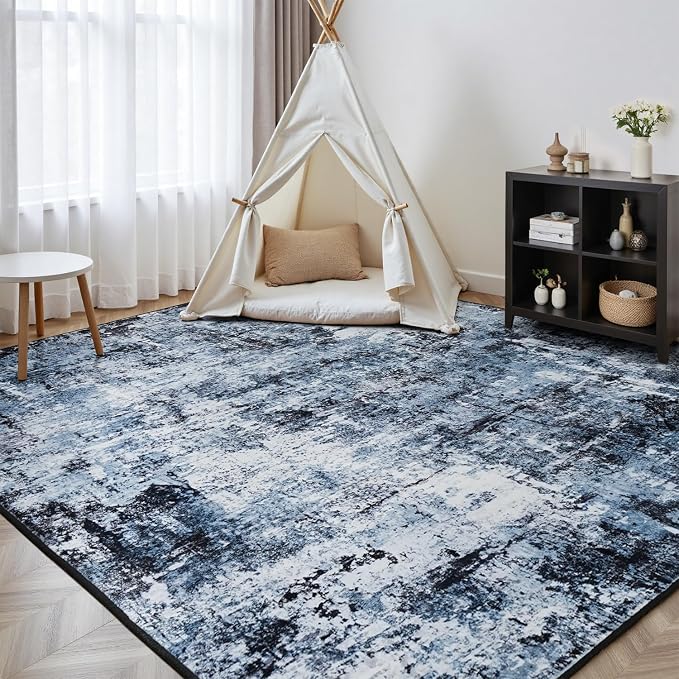 Rugflix 7x9 Area Rugs for Living Room, Washable Navy Blue Dark Large Rug | - Image 8