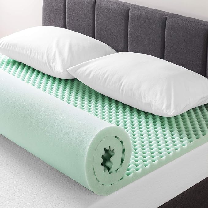 Best Price Mattress 2 Inch Egg Crate Memory Foam Mattress Topper with Calming Aloe Infusion, CertiPUR-US Certified, Queen,Green