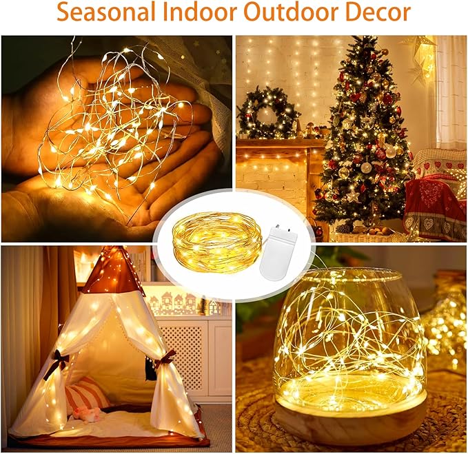 VOOKRY 32 Pcs LED Fairy Lights Battery Operated String Lights - 10 ft 30 LEDs Waterproof Copper Wire Mini Firefly Starry Moon Lights for DIY Crafts Wedding Party Bedroom Table Centerpieces Christmas