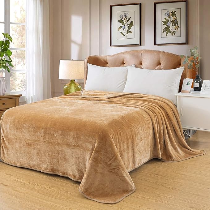 Polar Fleece Blankets King Size for The Bed Extra Soft Brush Fabric Super Warm Sofa Blanket 90" x 108"(Camel King)