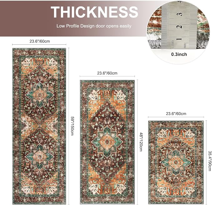 Yamaziot Washable Runner Rug Set of 3, Non-Slip Boho Hallway Kitchen Rug | - Image 2