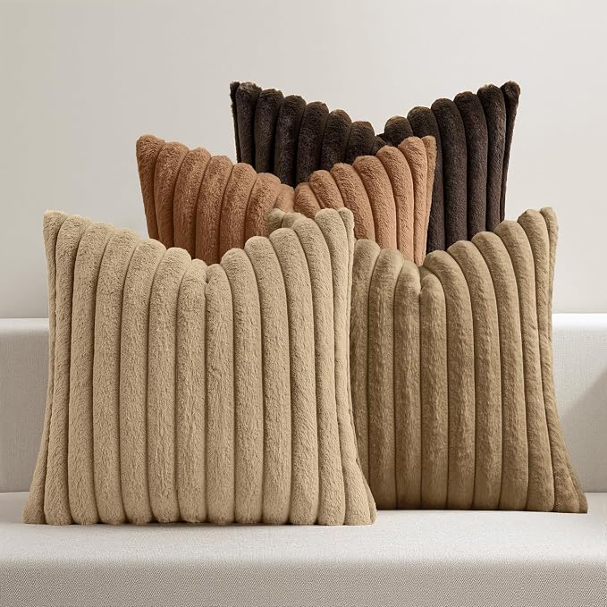 MIULEE Fall Faux Fur Plush Decorative Throw Pillow Covers 18x18, Dark Brown | by MIULEE