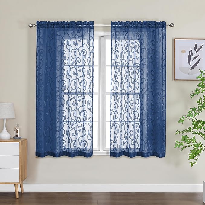 Furman Blue Sheer Curtains 54 Inch Length 2 Panels Set - Image 2