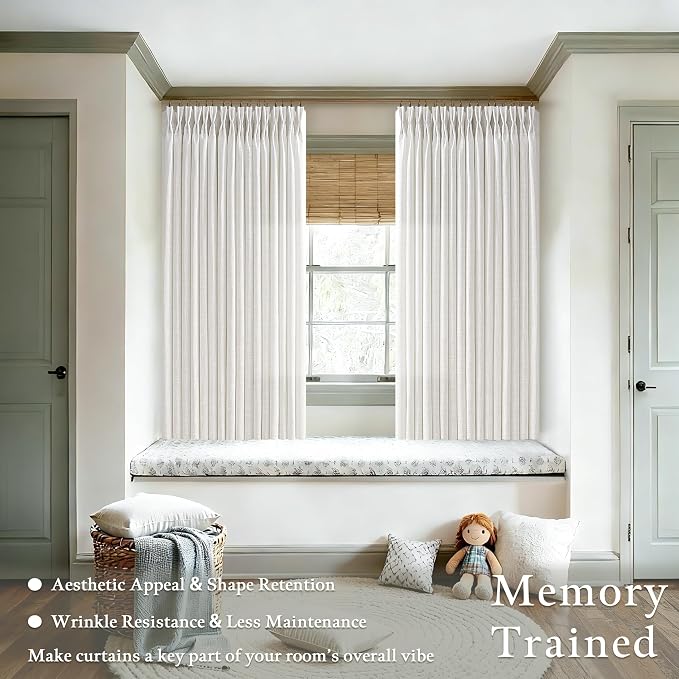 Short Beige White Linen Pinch Pleated Semi Sheer Curtains 63 Inch Long 50W | - Image 7
