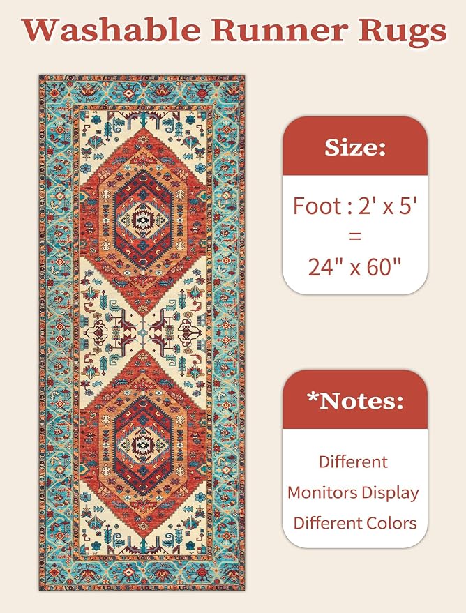 SERISSA 2x5 Washable Non Slip Boho Runner Rug - Image 6
