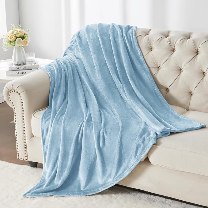 BEDELITE Fleece Blanket Soft Plush Twin Size Blanket Washed Blue 60"x80" | - Image 5