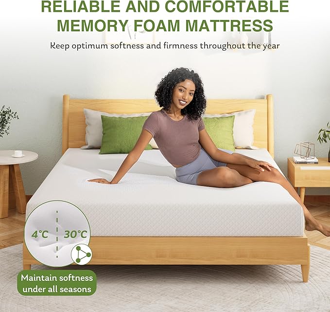 EGOHOME Twin XL Memory Foam Mattress, 6 Inch Bed Mattress in a Box with Cooling Green Tea Gel, Relieve Pressure with Medium Support, CertiPUR-US Certified, 80''L x 38''W, White