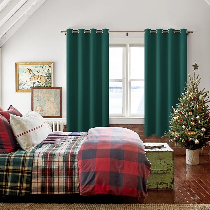 Blackout Curtains for Bedroom, Hunter Green, 52 x 63 Inch, 2 Panels | Thermal - Image 6