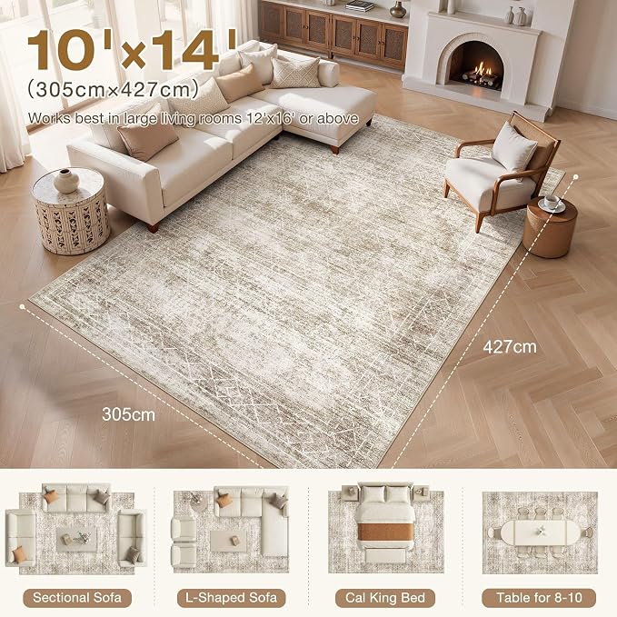 cotiled Boho 10x14 Area Rug for Living Room: Large Moroccan Washable Rug | - Image 6