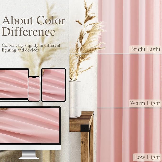 Pink Linen Curtains 102 Inches Long Rod Pocket Back Tab Drapes 2 Panels Set - Image 3