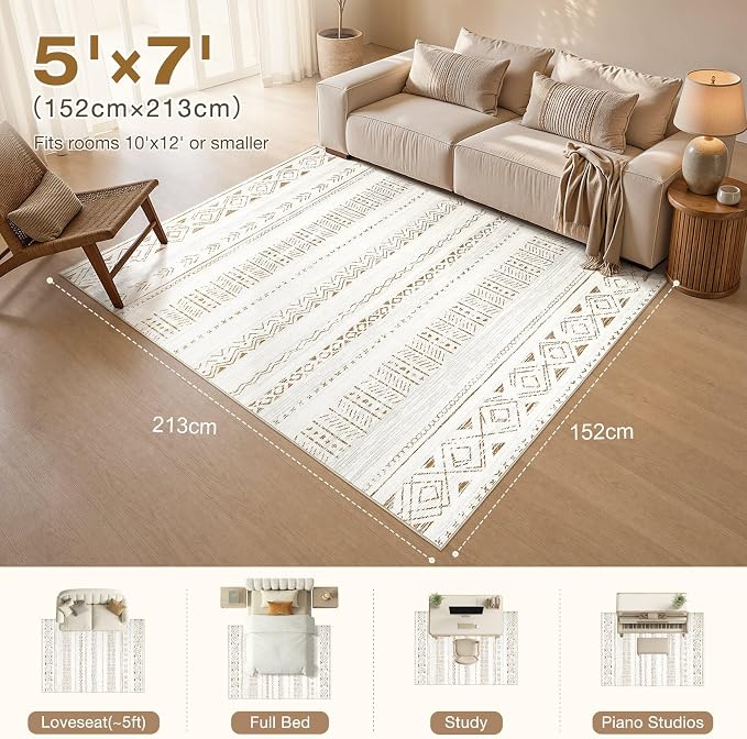 cotiled Boho 5x7 Area Rugs for Living Room: Soft Moroccan Washable Rug | Solve - Image 2