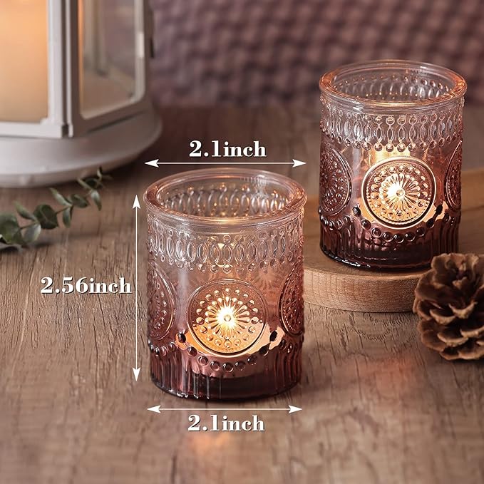 12pcs Purple Votive Candle Holder, Glass Tea Lights Candle Holders for Wedding Table Centerpieces, Birthday Parties and Home Decor