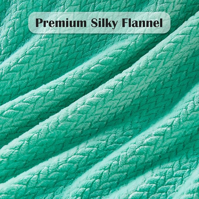 NEWCOSPLAY Super Soft Queen Blanket Aqua Premium Silky Flannel Fleece Leaves Pattern Lightweight Bed Blanket All Season Use (Aqua, Queen(90"x90"))