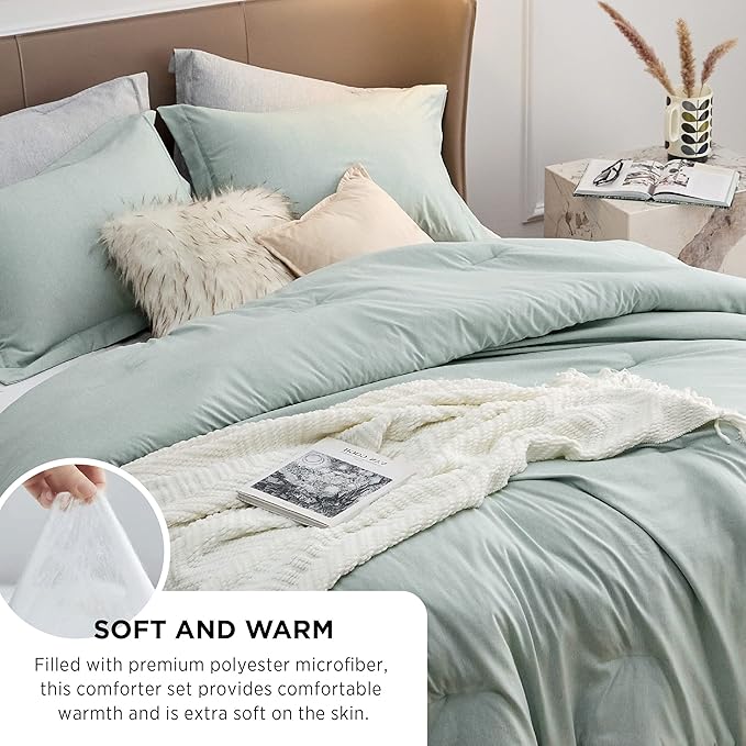 Bedsure King Size Comforter Set - Mint Green Soft Bedding for All Seasons, Cationic Dyed Bed Set, 3 Pieces, 1 King Size Comforter (104"x90") and 2 Pillow Shams (20"x36"+2")