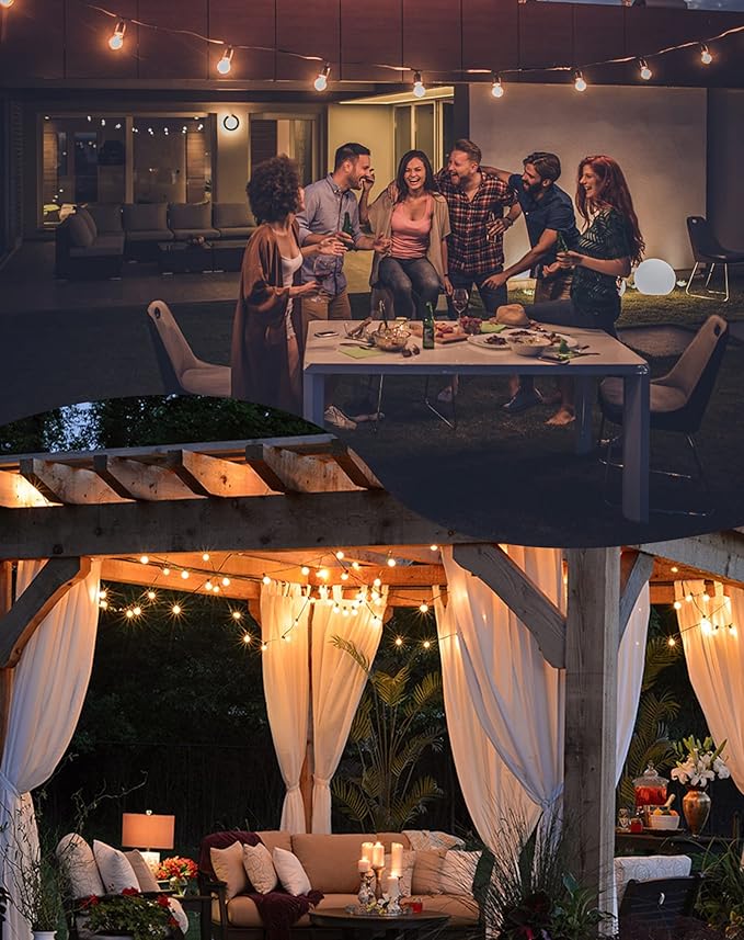 Outdoor String Lights, 50FT Patio Lights Outdoor Waterproof with 27 Shatterproof G40 Globe Bulb(2 Spare), Connectable Dimmable LED String Lights for Outside Backyard Porch Balcony Party, 2700K