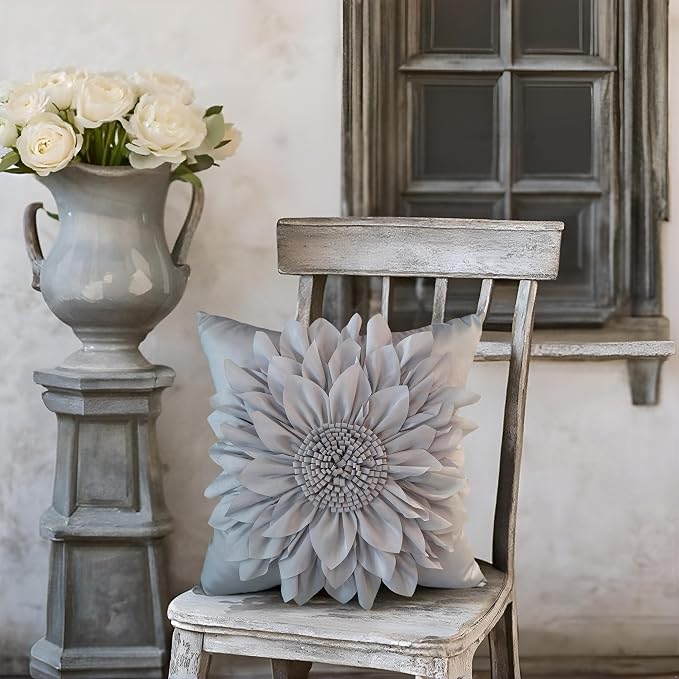 Grey Accent 3D Flower Decorative Throw Pillow Covers - Image 3