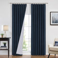 Vision Home Navy Blue Pinch Pleated Full Blackout Curtains Linen Blended Room by VisionHome