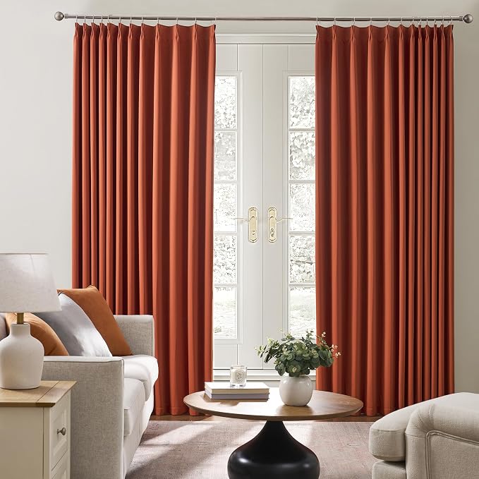 Antique Copper Burnt Orange Pinch Pleated Blackout Curtains - Image 4