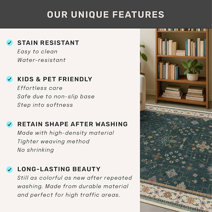 Dark Green Hallway Runner Rug 12 ft Long - Image 8