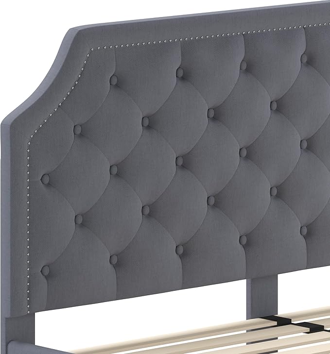 Flash Furniture Brighton King Size Tufted Upholstered Platform Bed in Light Gray Fabric