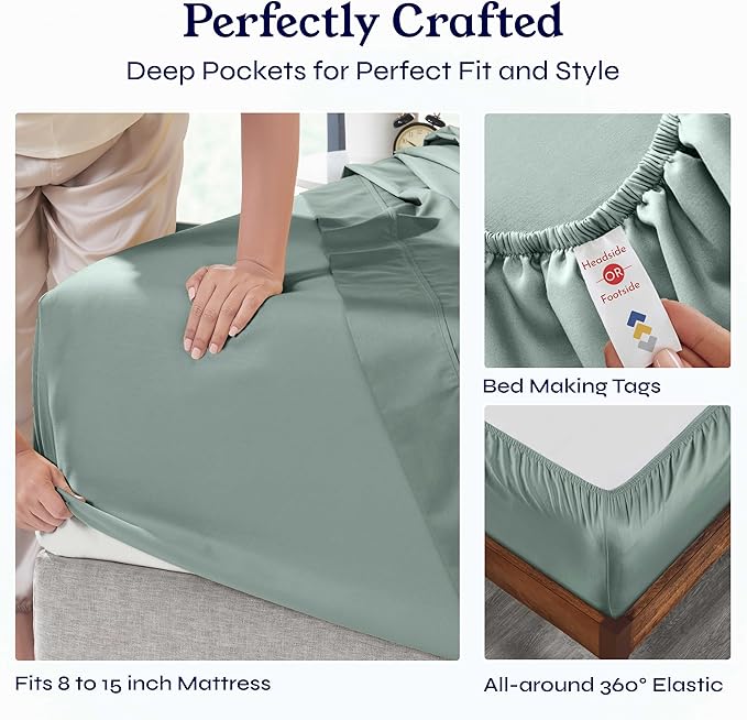 California Design Den Twin Sheets Set - Soft 400 Thread Count Sateen, Natural 100% Cotton Sheets with Deep Pockets, Cooling and Durable Bedding Set - Sage Green