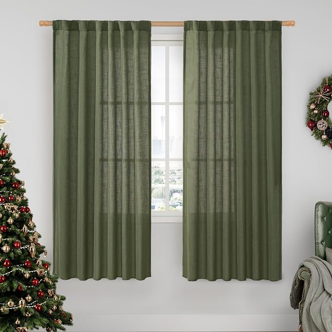 Light Filtering Linen Curtains 68 inch by LAMIT