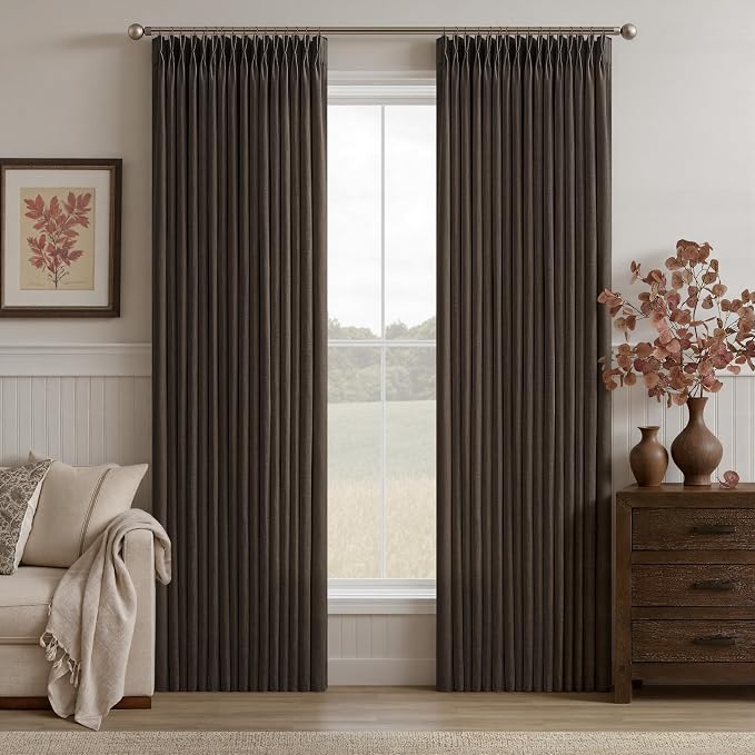 Thick Linen Pinch Pleated Light Filtering Privacy Dark Brown Curtains 50x80 | by Twodrapes