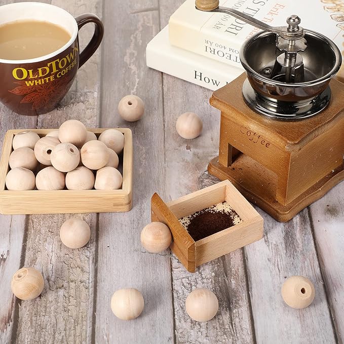 Jetec 30 Pcs 1 inch Unfinished Wood Ball Knobs Round Pulls Handles Round Wooden Drawer Cabinet Knobs for Kitchen Cabinet Drawer Dresser Gnome Noses and Crafts