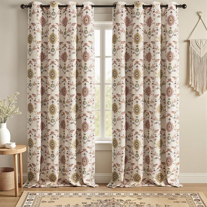 Boho Floral 100% Grommet Blackout Curtains 96 Inch 2 Panels | Colorful Bohemian by Unknown