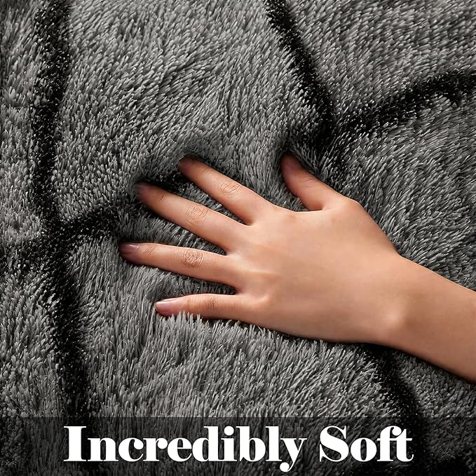 Area Rugs for Living Room, 5x8 Fluffy Grey and Black Bedroom Geometric Rug | - Image 3