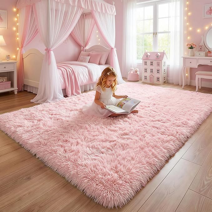 Amdrebio Pink Fluffy Plush Rug 5x7 - Image 7