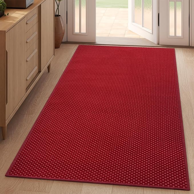 3x5 ft Area Rug Entryway Runner Kitchen Rugs Non Slip Washable Red | Boho Woven by YDKGL