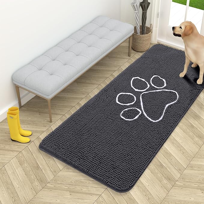 OLANLY Dog Door Mat for Muddy Paws 54x24, Paw Print Design Chenille Mud Mat | by OLANLY