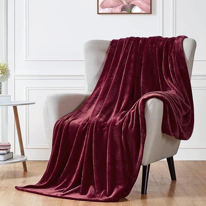 Walensee Fleece Blanket Plush Throw Fuzzy Lightweight (Twin Size 60x80 Burgundy Red) Super Soft Microfiber Flannel Blankets for Couch, Bed, Sofa Ultra Luxurious Warm and Cozy for All Seasons